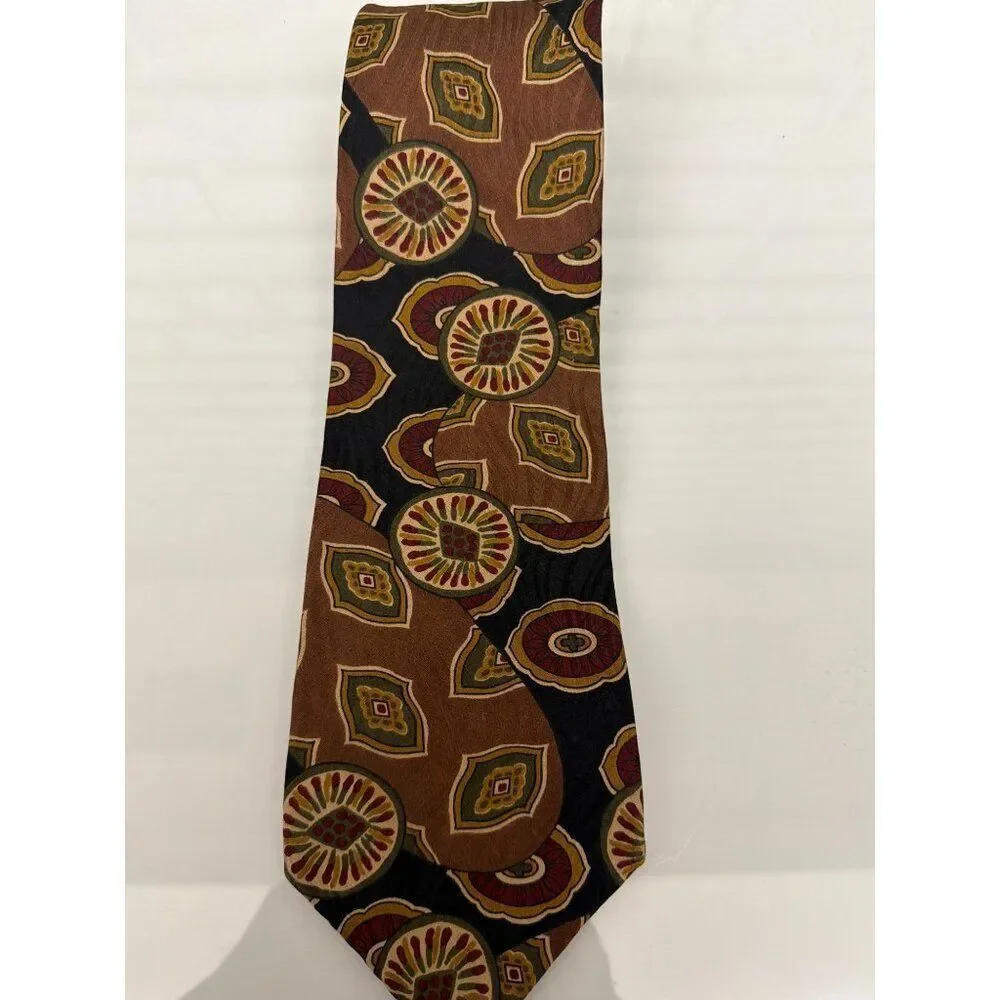 VTG Oscar de la Renta Men’s Brown Abstract Pattern Silk Necktie <3
